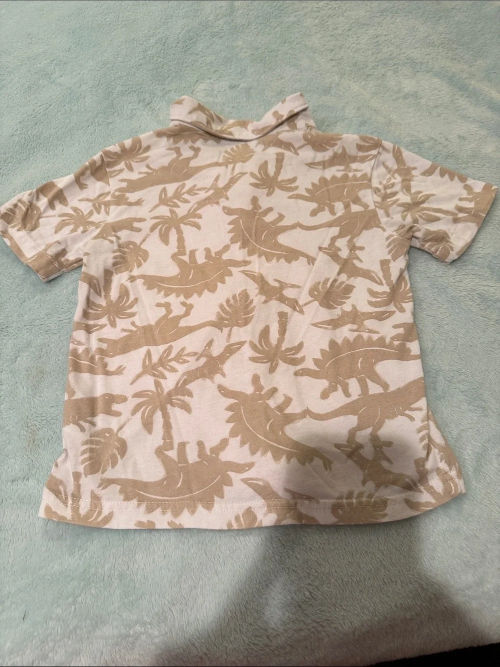 Carter's White and Tan Leaf-Print Short Sleeve Button-Up Shirt
